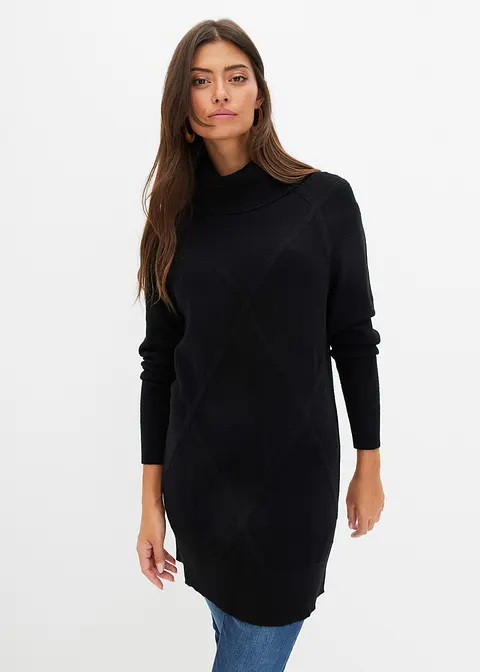 Bonprix Zeitloser Longpullover Mit Hohem Kragen - Schwarz