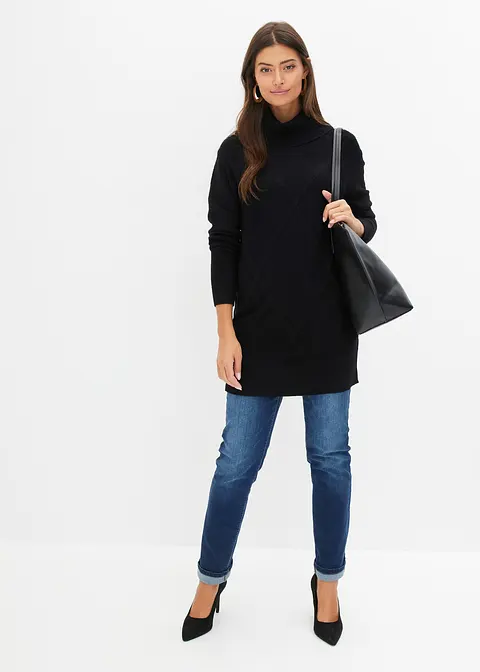 Bonprix Zeitloser Longpullover Mit Hohem Kragen - Schwarz