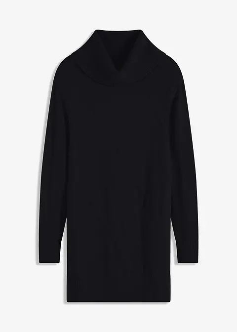 bonprix zeitloser Longpullover mit hohem Kragen - schwarz