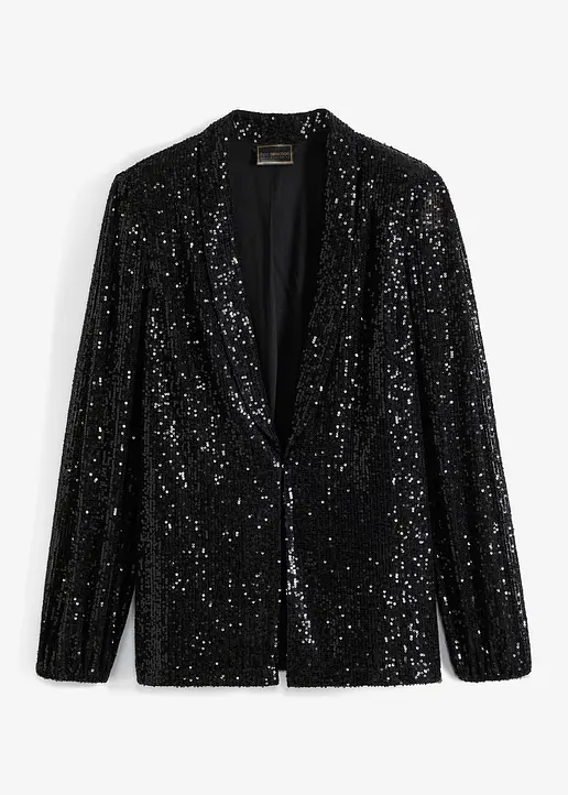bonprix Zeitloser Pailletten-Blazer ohne Verschluss - schwarz