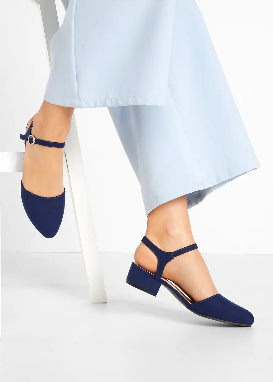 Bonprix Zeitloser Sling Pumps In Velourslederoptik - Blau