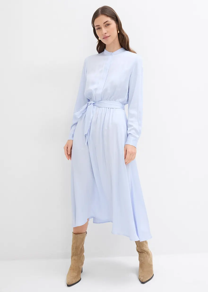 Bonprix Zeitloses Hemdblusenkleid Aus Satin - Blau - Damen