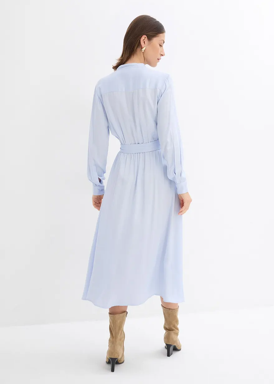 Bonprix Zeitloses Hemdblusenkleid Aus Satin - Blau - Damen