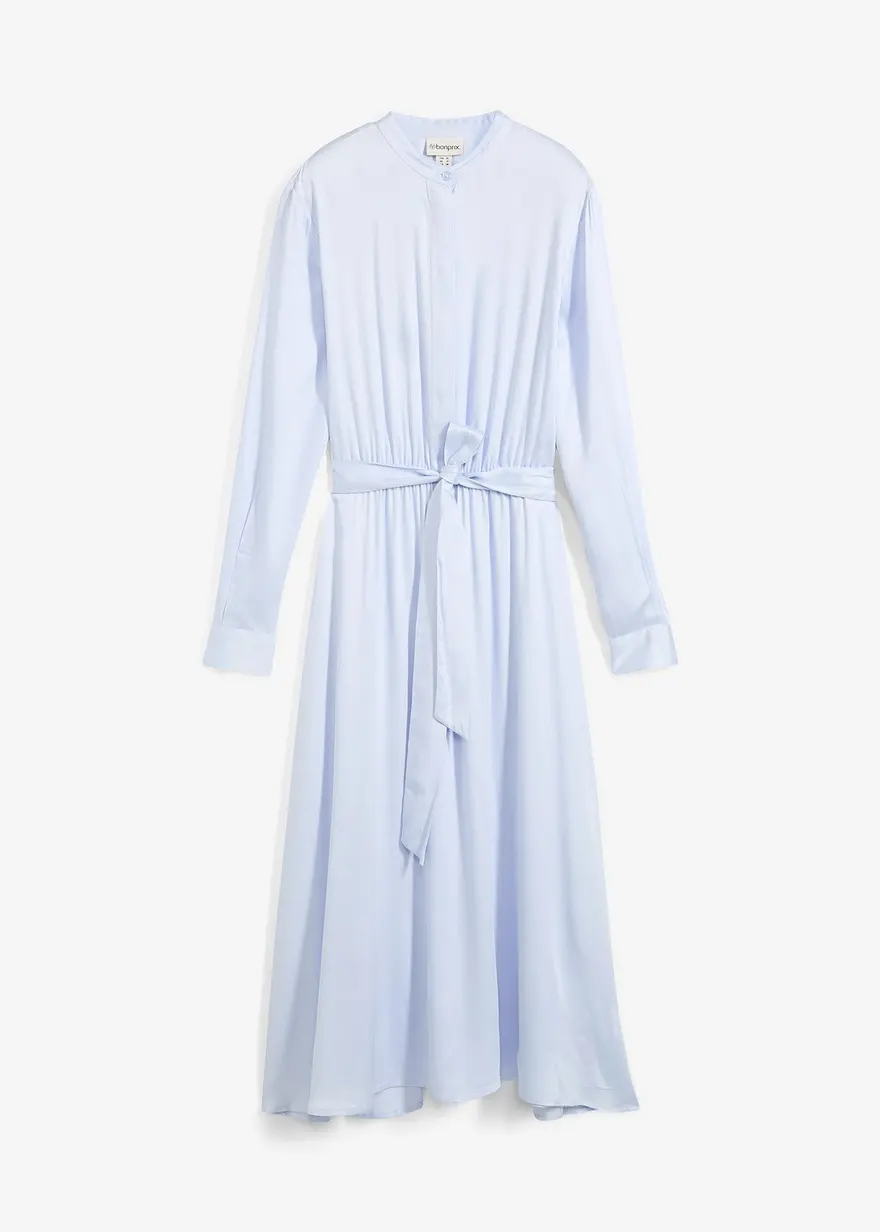 bonprix zeitloses Hemdblusenkleid aus Satin - blau - Damen