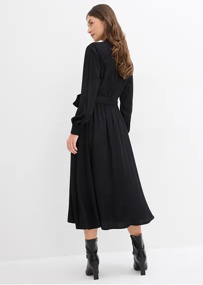 Bonprix Zeitloses Hemdblusenkleid Aus Satin - Schwarz - Damen