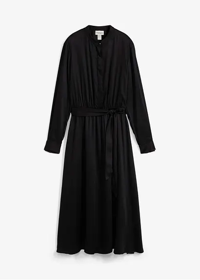 bonprix zeitloses Hemdblusenkleid aus Satin - schwarz - Damen