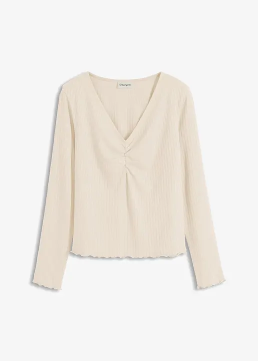 bonprix Zeitloses Shirt mit sexy Ausschnitt - beige - Damen