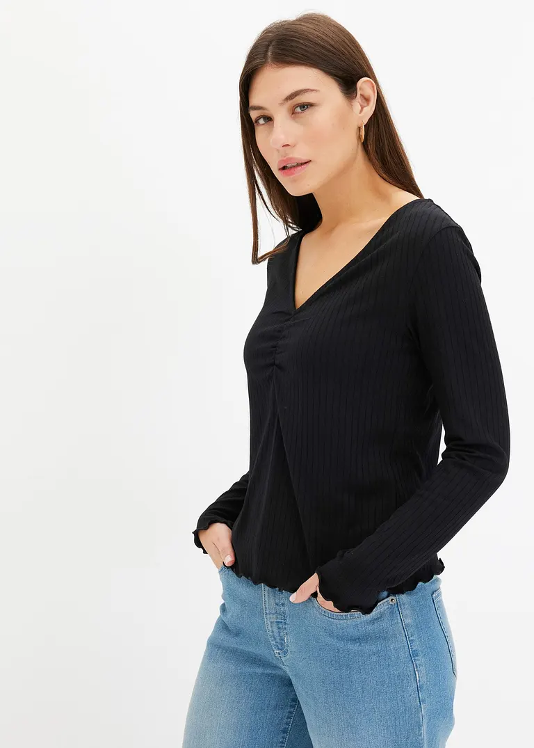Bonprix Zeitloses Shirt Mit Sexy Ausschnitt - Schwarz - Damen