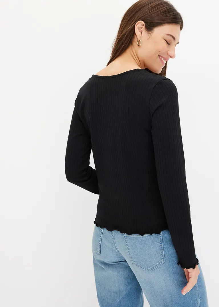 Bonprix Zeitloses Shirt Mit Sexy Ausschnitt - Schwarz - Damen