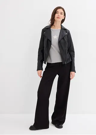 Bonprix Zweifarbiges Langarmshirt Mit Stickerei Und Raglanärmeln - Grau