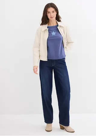 Bonprix Zweifarbiges Langarmshirt Mit Stickerei Und Raglanärmeln - Blau